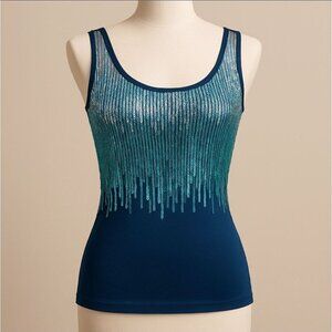 Express Ombre Sequin Tank Top S – Blue Green Scoop Neck Stretch Twilight Glam